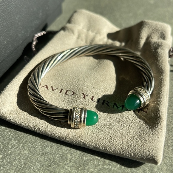 David Yurman Cable Classics 7mm Bracelet w/ Green Onyx & Diamonds. NWT + Bag/Box - Picture 3 of 12